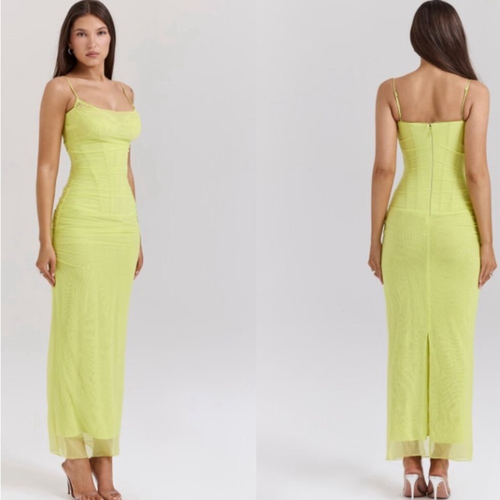 NWT House of CB 'Nalini' Acid Lime Corset Maxi Dress
